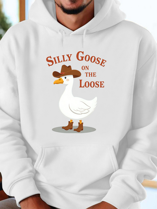 Men's Graphic Hoodie Silly Goose On The Loose Wearing Cowboy Hat And Boots Goose