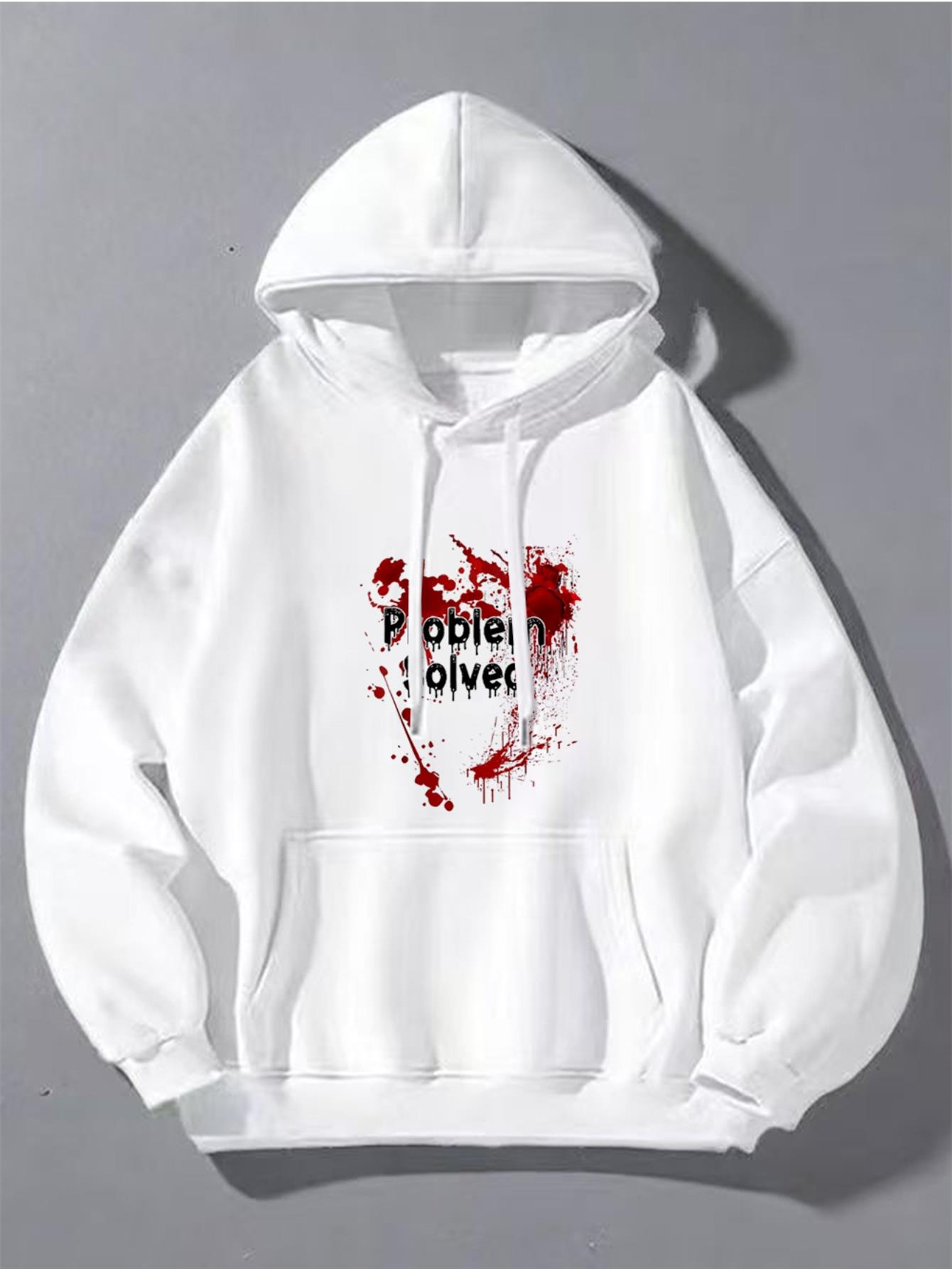Men's Graphic Hoodie Broken And Solved With Smudged Red Paint Centerpiece Hoodie