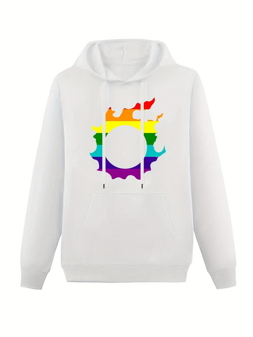 Men's Graphic Hoodie Bright Painted Rainbow Splash Surrounding A Central Circle Hoodie