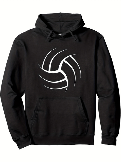 Men's Graphic Hoodie Abstract Curved White Lines Forming Central Focus Volleyball