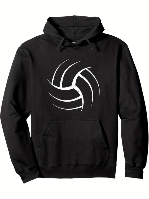 Men's Graphic Hoodie Abstract Curved White Lines Forming Central Focus Volleyball