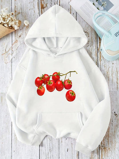 Women's Graphic Hoodie Fresh Vine Tomatoes Cluster Under Soft White Light Tomato
