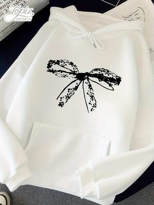 Women's Graphic Hoodie Floral Ink Pattern Ribbon Bow Design Sweatshirt Bow