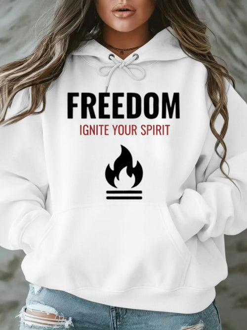 Women's Graphic Hoodie Freedom Ignite Your Spirit With Stylized Campfire Flame Motif