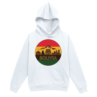 Men's Graphic Hoodie Bolivia Silhouetted City Skyline With Sun Setting Over Mountains