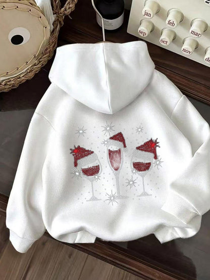 Women's Graphic Hoodie Festive Holiday Celebration With Santa Hats And Sparkling Wine Glasses