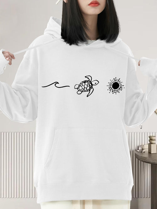 Women's Graphic Hoodie Flowing Waves With Sunlight Surrounding A Gentle Sea Turtle