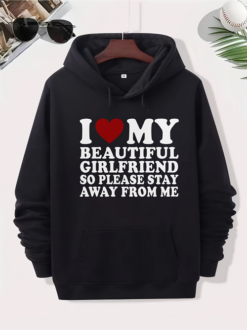 Men's Graphic Hoodie I Love My Beautiful Girlfriend Statement With Bold Heart Motif Hoodie