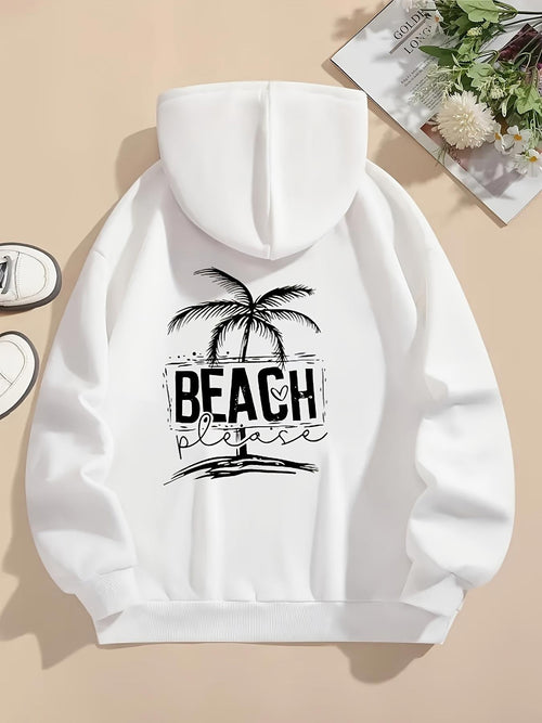 Women's Graphic Hoodie Beach Paradise Under Palm Trees With Ocean Waves Hoodie