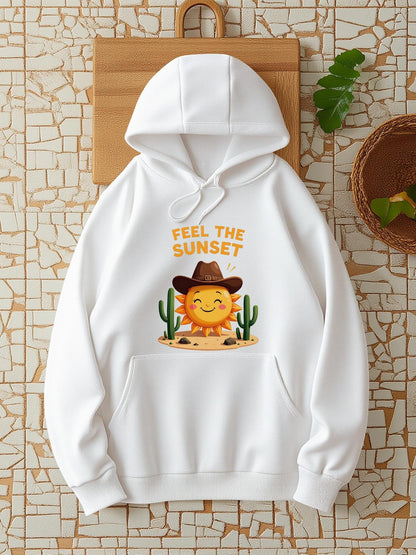 Women's Graphic Hoodie Feel The Sunset Smiling Sun Among Cacti Warm Desert Vibes Hoodie