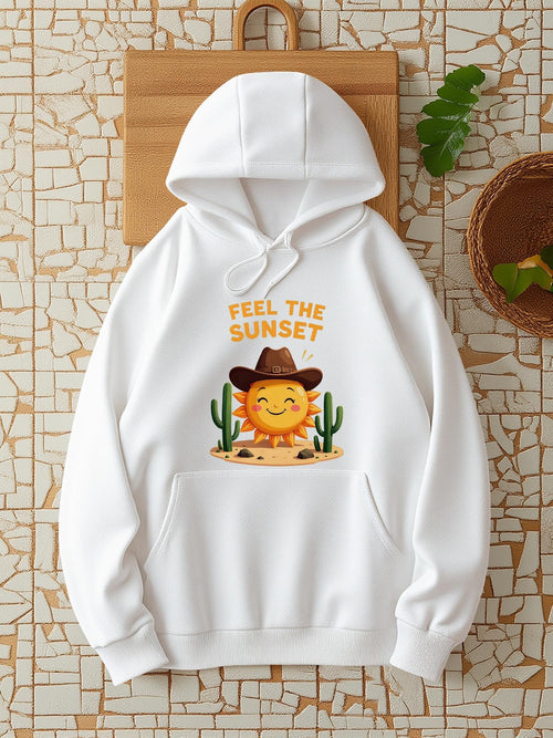 Women's Graphic Hoodie Feel The Sunset Smiling Sun Among Cacti Warm Desert Vibes Hoodie