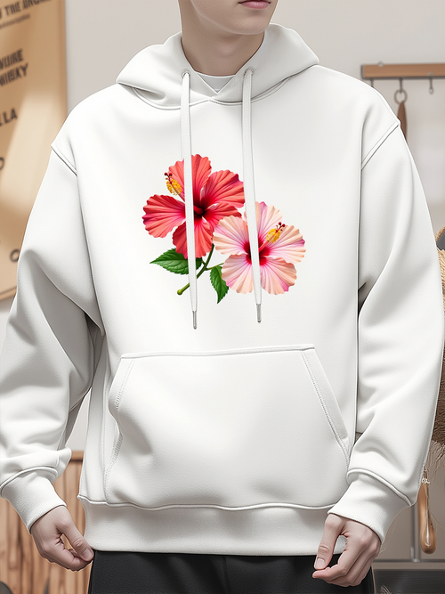 Men's Graphic Hoodie Delicate Watercolor Petals With Lush Green Leaves And Sunlight Flower