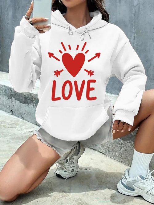 Women's Graphic Hoodie Radiant Red Heart With Graphic Arrows And Love Text Hoodie