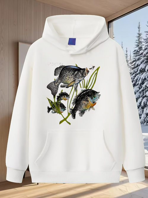Men's Graphic Hoodie Natural River Scene With Fish Swimming Among Green Water Plants
