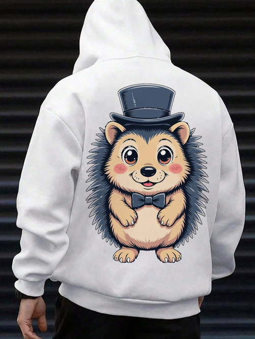 Men's Graphic Hoodie Playful Gentle Hedgehog Wearing Dapper Bowtie And Top Hat