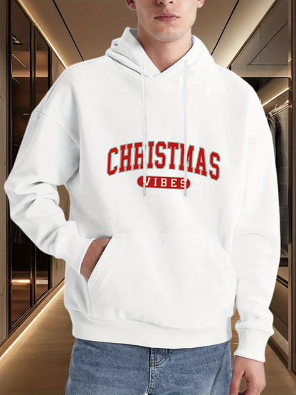 Men's Graphic Hoodie Christmas Vibes Bold Red Letters On White Hoodie