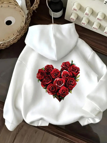 Women's Graphic Hoodie Vivid Red Roses Arranged In Heart Shaped Cluster Hoodie