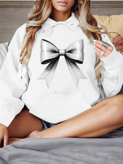 Women's Graphic Hoodie Shimmering Satin Ribbon With Gentle Soft Highlights Bow