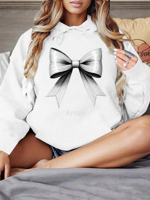 Women's Graphic Hoodie Shimmering Satin Ribbon With Gentle Soft Highlights Bow