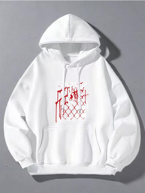 Men's Graphic Hoodie Urban Graffiti Art With Red Spray Painted Grid Hoodie