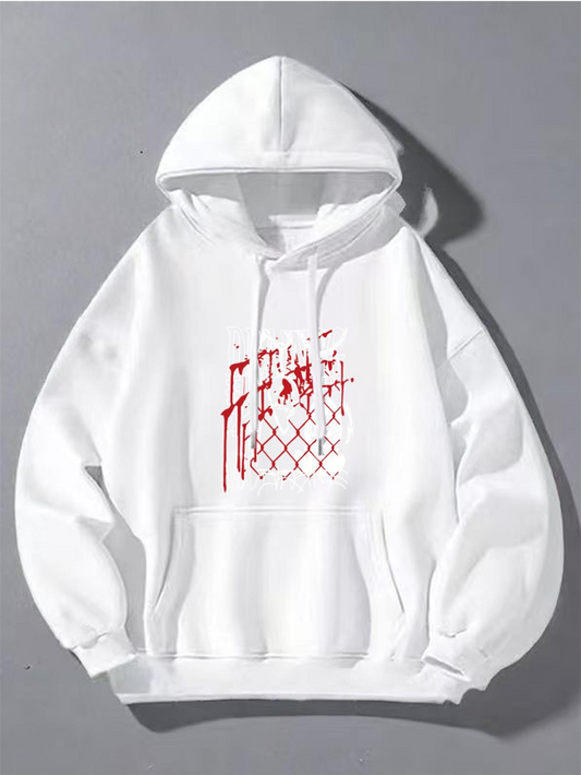 Men's Graphic Hoodie Urban Graffiti Art With Red Spray Painted Grid Hoodie