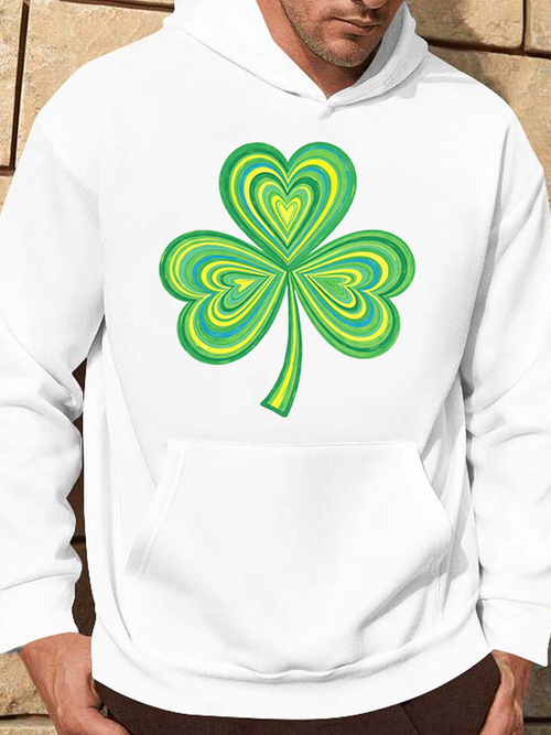 Men's Graphic Hoodie Vivid Green Swirling Psychedelic Pattern With Artistic Shamrock