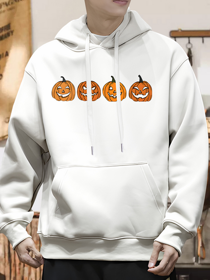 Men's Graphic Hoodie Playful Orange Pumpkins With Carved Faces Glowing Under Soft Lantern Light Pumpkin