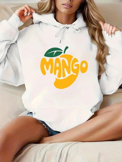 Women's Graphic Hoodie Mango Yellow Fruit Slice With Leaf Motif Centered On Hoodie
