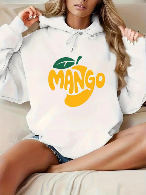 Women's Graphic Hoodie Mango Yellow Fruit Slice With Leaf Motif Centered On Hoodie