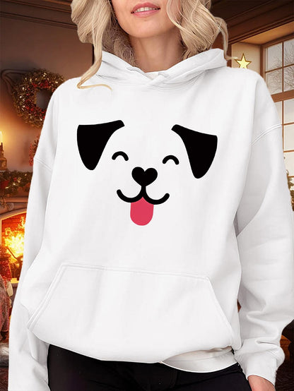 Women's Graphic Hoodie Smiling Cute Playful Expression With Black Ears Tongue Out Dog