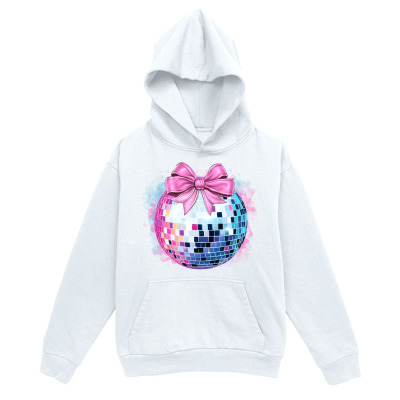 Men's Graphic Hoodie Iridescent Pink Bow With Colorful Light Reflections Surrounding Sparkling Disco Ball