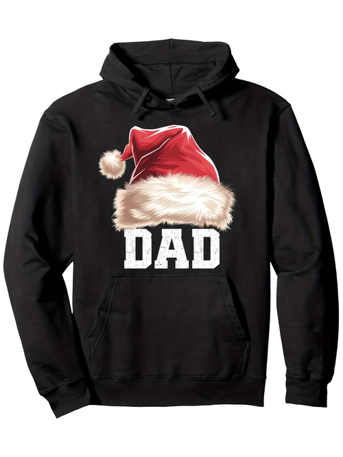 Men's Graphic Hoodie Dad With Fluffy Red Santa Hat Winter Holiday Hoodie