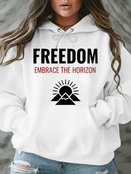 Women's Graphic Hoodie Freedom Embrace The Horizon Radiant Sun Over Mountain Peaks Hoodie