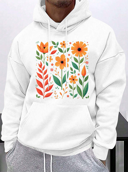 Men's Graphic Hoodie Vibrant Garden With Colorful Leaves Flower Pattern Hoodie