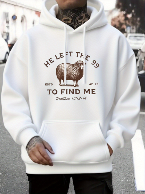 Men's Graphic Hoodie He Left The 99 Among Gentle Streets And Peaceful Lamb