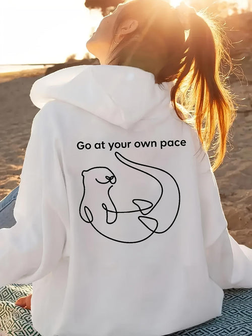Women's Graphic Hoodie Go At Your Own Pace Minimalist Line Art River Otter