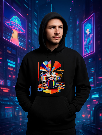 Men's Graphic Hoodie Neon Geometric Lights With Glowing Patterns In Cyberpunk City