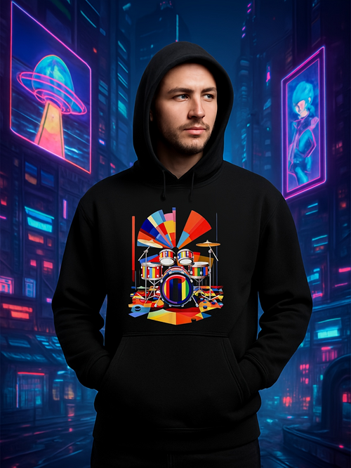Men's Graphic Hoodie Neon Geometric Lights With Glowing Patterns In Cyberpunk City