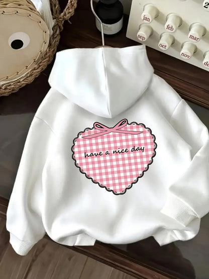 Women's Graphic Hoodie Pink Gingham Heart With Sweet Bow Pattern Hoodie