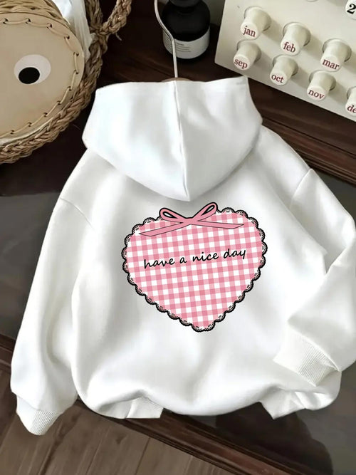 Women's Graphic Hoodie Pink Gingham Heart With Sweet Bow Pattern Hoodie