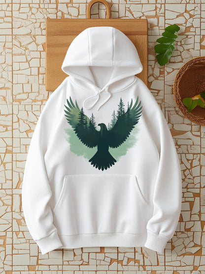 Women's Graphic Hoodie Misty Forest Silhouette Merging With Outstretched Wings Majestic Eagle