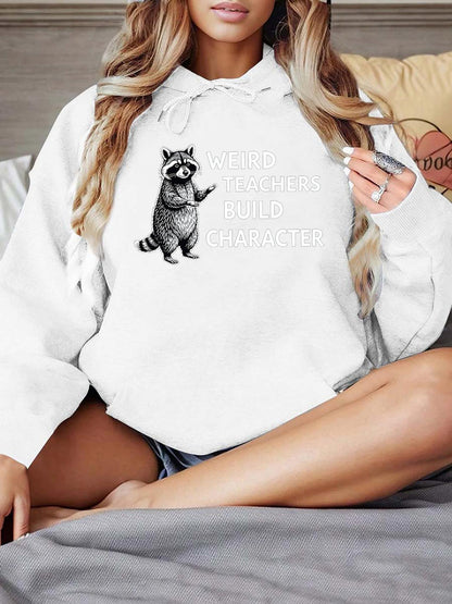 Women's Graphic Hoodie Rules For The Build Character Raccoon In Cozy Living Room White Hoodie