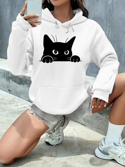 Women's Graphic Hoodie Curious Cat Peeking Playfully Over The Edge Hoodie Cat