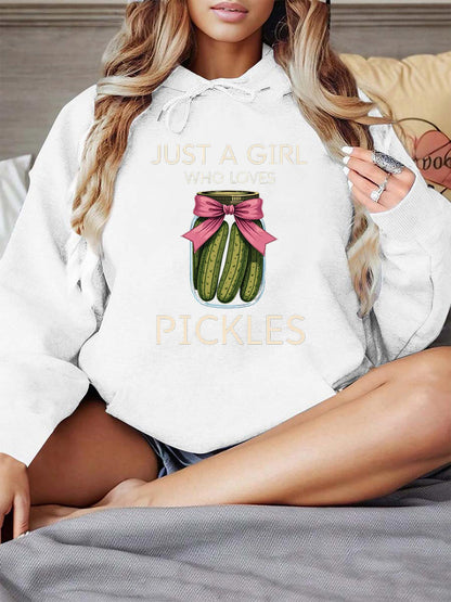 Women's Graphic Hoodie Just A Girl With A Pink Bow Tied Around Pickles