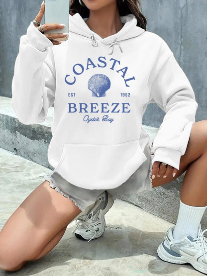 Women's Graphic Hoodie Coastal Breeze Blue Seashell With Oceanic Elements Beach Hoodie