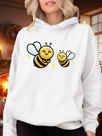 Women's Graphic Hoodie Playful Cartoon Bees Surrounded By Cheerful Yellow Stars Flying Bees