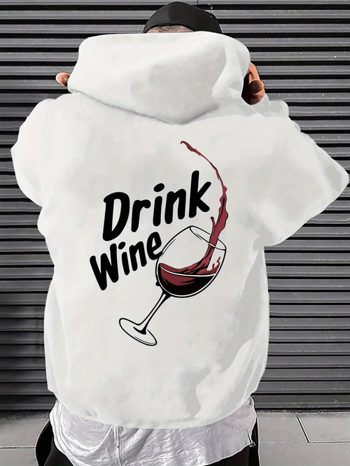 Men's Graphic Hoodie Drink Wine Pouring Red Wine In Glass Under Splashed Liquid Stream