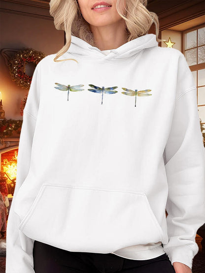 Women's Graphic Hoodie Artistic Pastel Display Of Three Flying Dragonflies