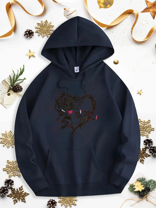 Men's Graphic Hoodie Barbed Wire Heart With Crimson Eyes Among Shadowed Thorns On Hoodie