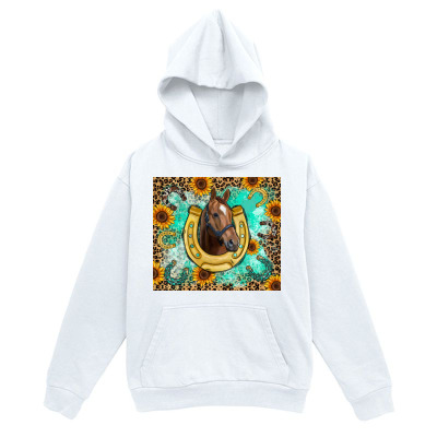 Men's Graphic Hoodie Turquoise Sunflowers With Western Horseshoe Surrounded By Flowers Horse